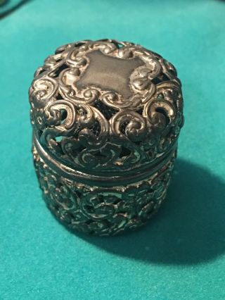 Antique Sterling Silver Ornate Hinged Thimble Case With Sterling Silver Thimble