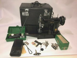 Singer 221 Featherweight Sewing Machine W/ Case/attachments Excellen Oiled 1955