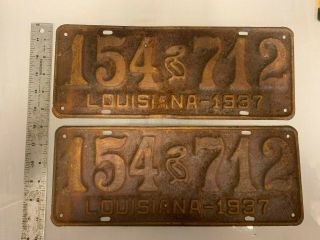 Two 1937 Louisiana License Plates Matching Pair Extremely Rare