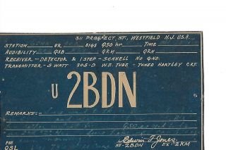 1927 U2bdn Westfield N.  J.  Qsl Radio Card