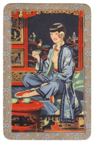 Narrow Named " Chinese Singing Girl " Herringbone Single Vintage Playing Card