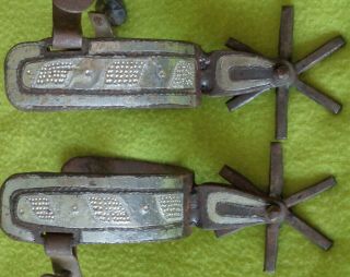 Old Antique Iron DOUBLE Sided Silver Inlay Mexican Vaquero SPURS Big ROWEL NO RE 2