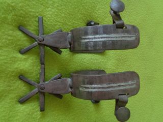 Old Antique Iron DOUBLE Sided Silver Inlay Mexican Vaquero SPURS Big ROWEL NO RE 4