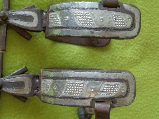 Old Antique Iron DOUBLE Sided Silver Inlay Mexican Vaquero SPURS Big ROWEL NO RE 7