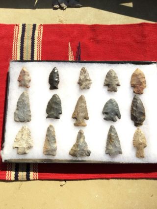 Indian Artifacts / 15 Grade Ohio Kentucky Flints / Authentic Arrowheads