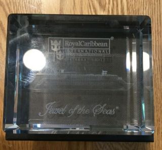 Royal Caribbean Crystal Block 3d Etched Paperweight " Jewel Of The Seas "