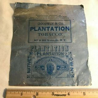 Antique Blue Goodwin Plantation Chewing Tobacco Tin Foil Wrapper York Ny