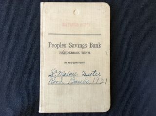 4/1 1921 Henderson Tn Peoples Savings Bank Book Sc Malone Trustee Check Account
