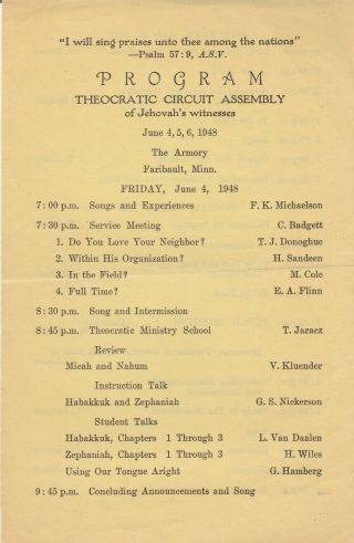 Watchtower 1948 3rd Circuit Assembly Program Nick Kovolak Servant
