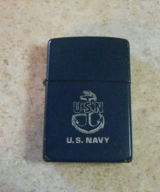 Vintage U.  S.  Navy Zippo Cigarette Lighter Navy Blue White Lettering