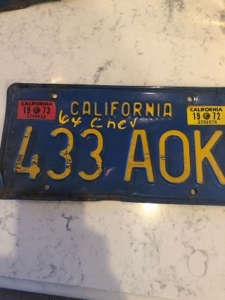 Vintage California License Plate 1972 / 1973