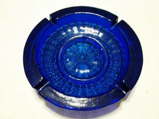 Vintage 8 3/4 " Blue Glass Ashtray Thick Heavy Glass Hobnail Bottom