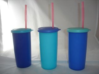 Set Of 3 Tupperware Insulated Tumblers W/drip - Less Straw Seal & 3 Whistle Straws