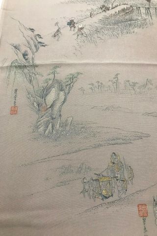 @@100 Cm/江戸風景/ Japanese Vintage Kimono Silk Fabric/ Smooth Crepe/ D739