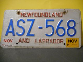 1997 Newfoundland And Labrador Vehicle License Plate,  Asz - 568,  Tag,  Canada