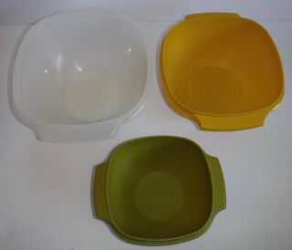Vintage Set of 3 Tupperware Servalier Bowls Clear & Harvest 3,  8,  12 Cup 2