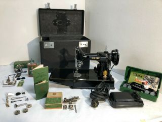 Singer Featherweight 221 Sewing Machine,  Case,  Loaded W/ Accessories