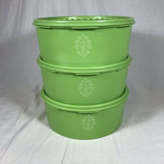 Vintage Tupperware Servalier Lime Green Apple 3 Canister Bowl Set 1204 1205
