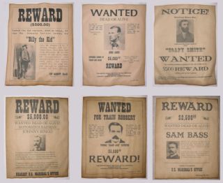 6 Old West Wanted Posters Outlaw Billy The Kid Jesse James Soapy Smith,  More