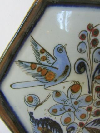 Vintage El Palomar Mexico Ken Edwards Hexagon Blue Bird Folk Art Pottery Dish 2