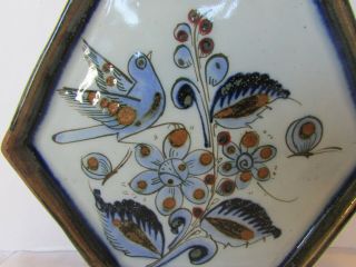 Vintage El Palomar Mexico Ken Edwards Hexagon Blue Bird Folk Art Pottery Dish 4