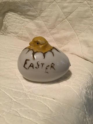 Antique Victorian Handblown Milk Glass Figural Chick Breaking Out Of Easter Egg