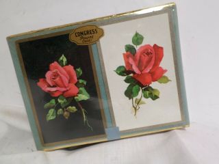 Vintage Double Deck Playing Cards Game Congress Gold Silver Edge Roses