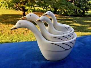 Vintage Swans Duck Goose Nesting Ceramic Plastic Measuring Cups ▬ Set ❤️j8