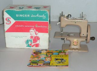 Vintage Tan Singer Sewhandy Model 20 Childs Sewing Machine W/box