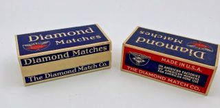 2 Vintage Diamond Matches Full Boxes.  Ad For Diamond Safety - Edge Waxed Paper