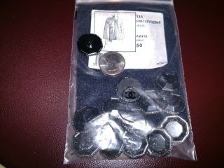 AUTHENTIC RARE CHANEL SET OF 14 SILVER & BLACK OCTAGON CC LOGO LARGE BUTTONS 3