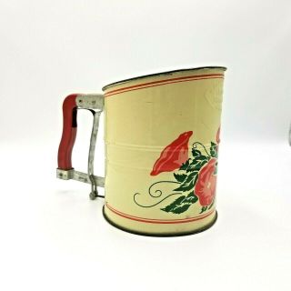 Bromwell Flour Sifter 3 Screen Painted Red Bakelite Squeeze Handle Vtg 50s
