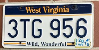 2016 West Virginia License Plate 3tg 958