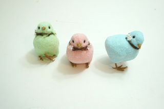 Vintage Foam Easter Chicks Covered In Iced / Mica / Sugar / Snow Pastel Colors