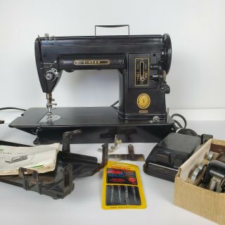 Singer 301a Gear Drive Lock Stitch Sewing Machine Circa 1953 W/ Cabinet Plate