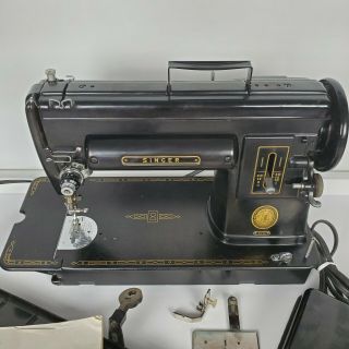 Singer 301A Gear Drive Lock Stitch Sewing Machine circa 1953 w/ cabinet plate 2