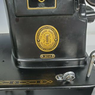 Singer 301A Gear Drive Lock Stitch Sewing Machine circa 1953 w/ cabinet plate 3