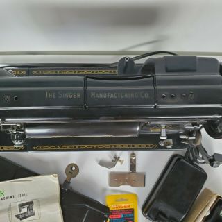 Singer 301A Gear Drive Lock Stitch Sewing Machine circa 1953 w/ cabinet plate 4