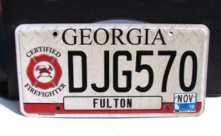 Georgia Certified Firefighter License Plate Fire Fighter Djg570