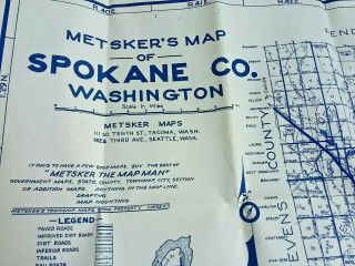 Metsker ' s Map - SPOKANE COUNTY WA vintage Metsker fold out map Washington state 3