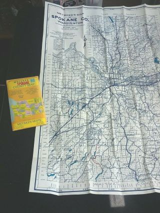 Metsker ' s Map - SPOKANE COUNTY WA vintage Metsker fold out map Washington state 5