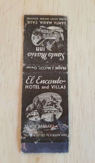 Vintage Matchbook Cover El Encanto Hotel And Villas Santa Barbara California Ca