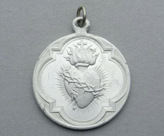 English,  Antique Religious Medal.  Sacred Heart Of Jesus Christ.  Pendant.