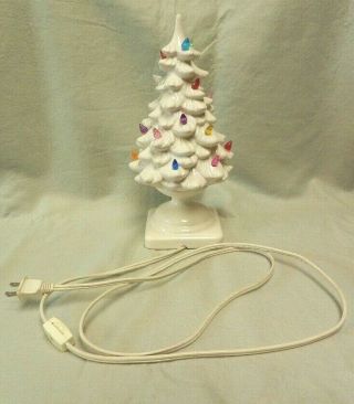 Vintage Lighted Ceramic Tree - White 13 " Tall W/base