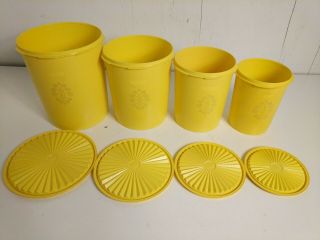 Vintage Tupperware Set Of 4 Harvest Gold Servalier Nesting Canisters With Lids