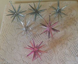 5 Vintage Bradford Mid Century Sputnik/ Atomic Star Burst Christmas Ornaments