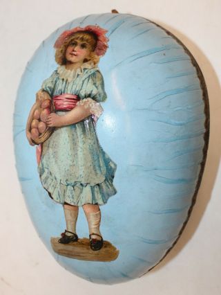 Vintage Cardboard Egg Easter Decoration Container Little Girl Blue Painted