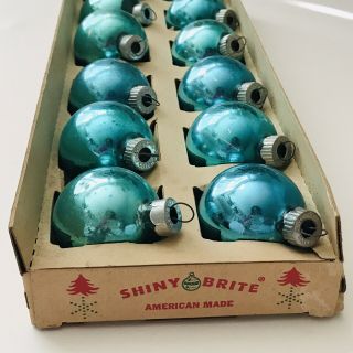 Vintage Shiny Bright Glass Christmas Ornaments 2” Aqua Turquoise 12 Box