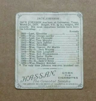 Jack Johnson,  Boxer,  Hassan Cigarettes Tobacco Card,  1910 - 1911 2