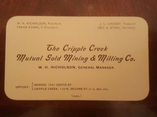 The Cripple Creek Mutual Gold Mining & Milling Co Business Card